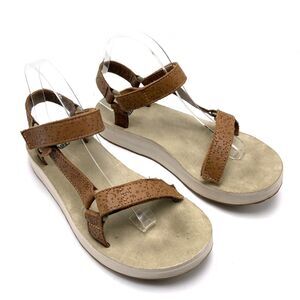 Teva Midform Universal Geometric Women Sandal 9 Brown Leather Adjustable Straps
